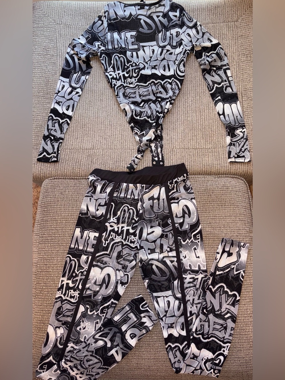 love J Black & White Graffiti Print Bodysuit Top